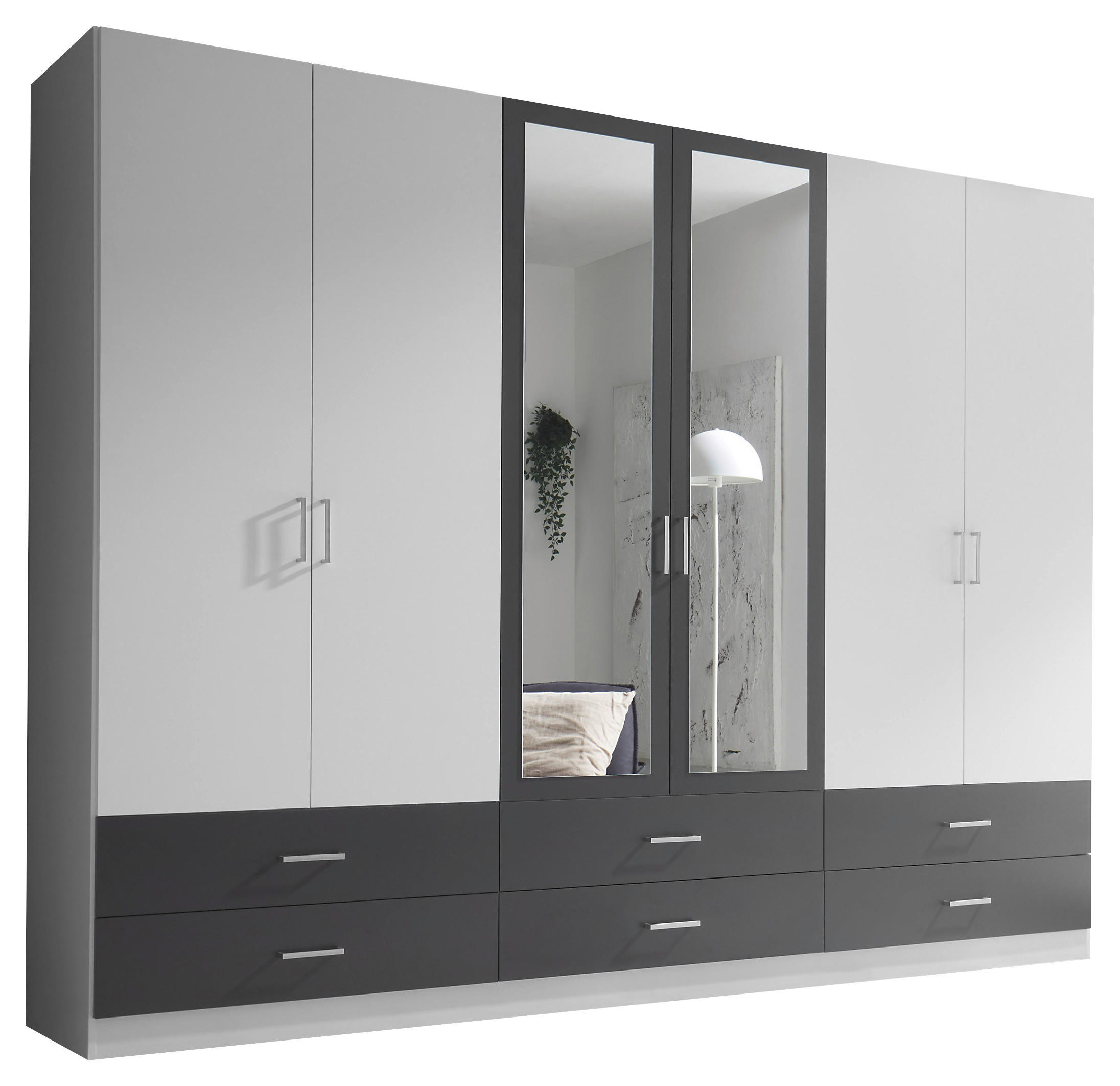 DREHTÜRENSCHRANK in Graphitfarben, Weiss  - Weiss/Alufarben, Konventionell, Glas/Holzwerkstoff (272/211/55cm) - Carryhome