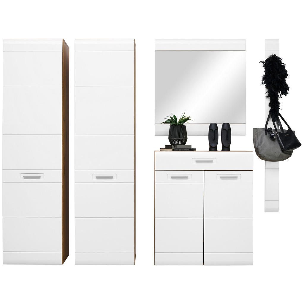 Garderoben-Set Auris Weiß/Eiche Dekor 5--Teilig.