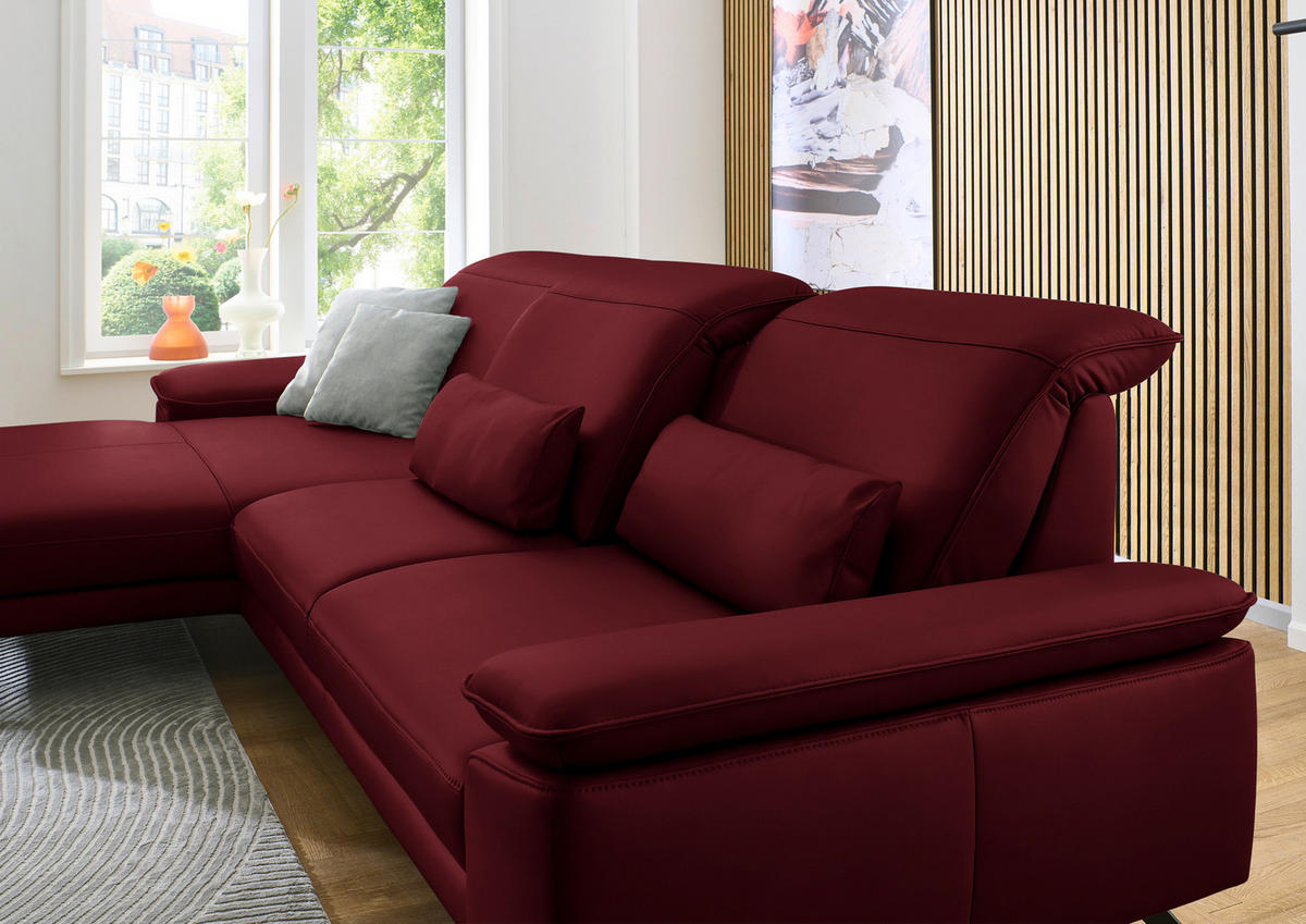 ECKSOFA in Echtleder Dunkelrot  - Schwarz/Dunkelrot, Design, Leder/Metall (193/332cm) - Dieter Knoll