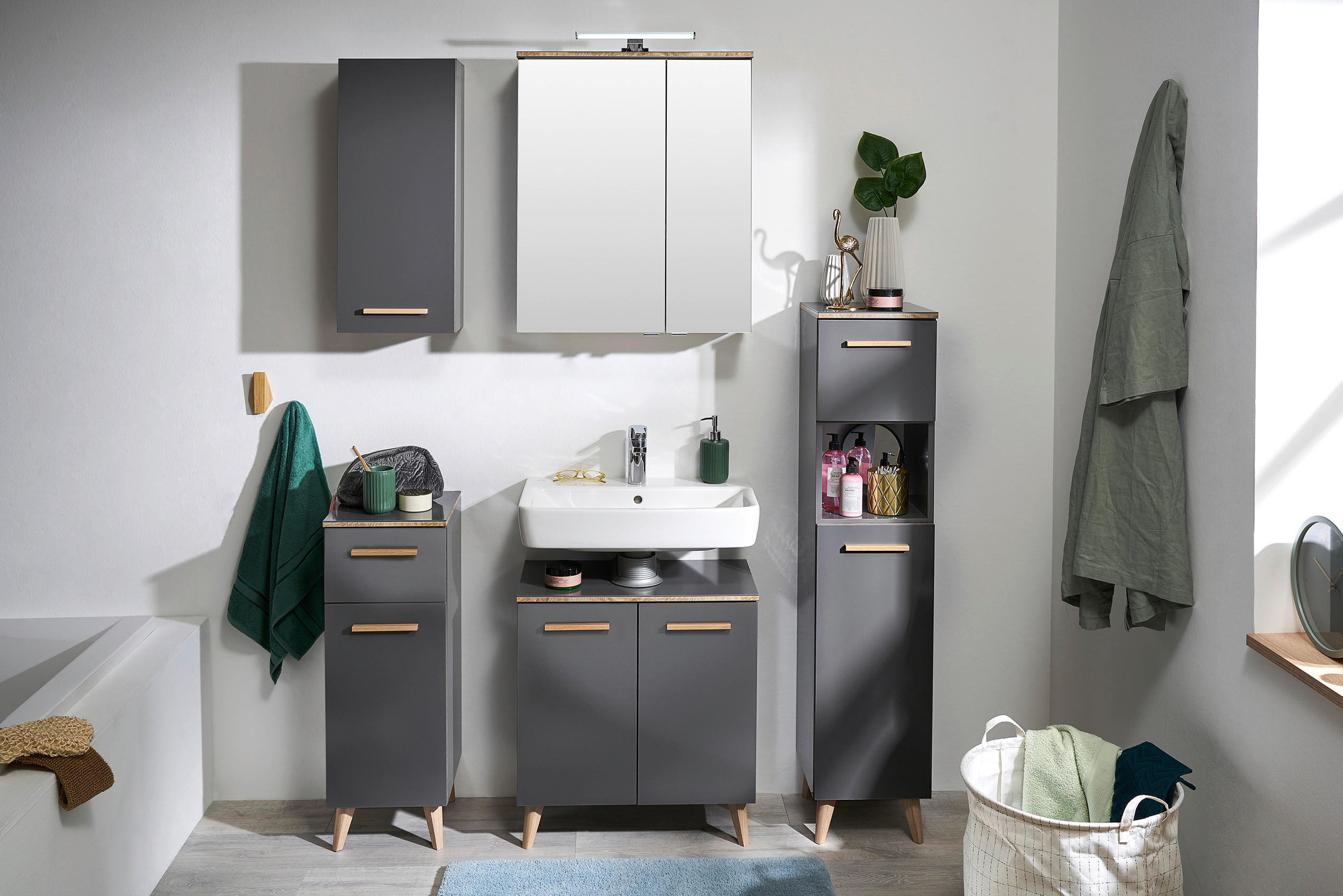 MIDISCHRANK 30/123,2/33 cm  - Eichefarben/Grau, Konventionell, Holzwerkstoff (30/123,2/33cm) - Xora