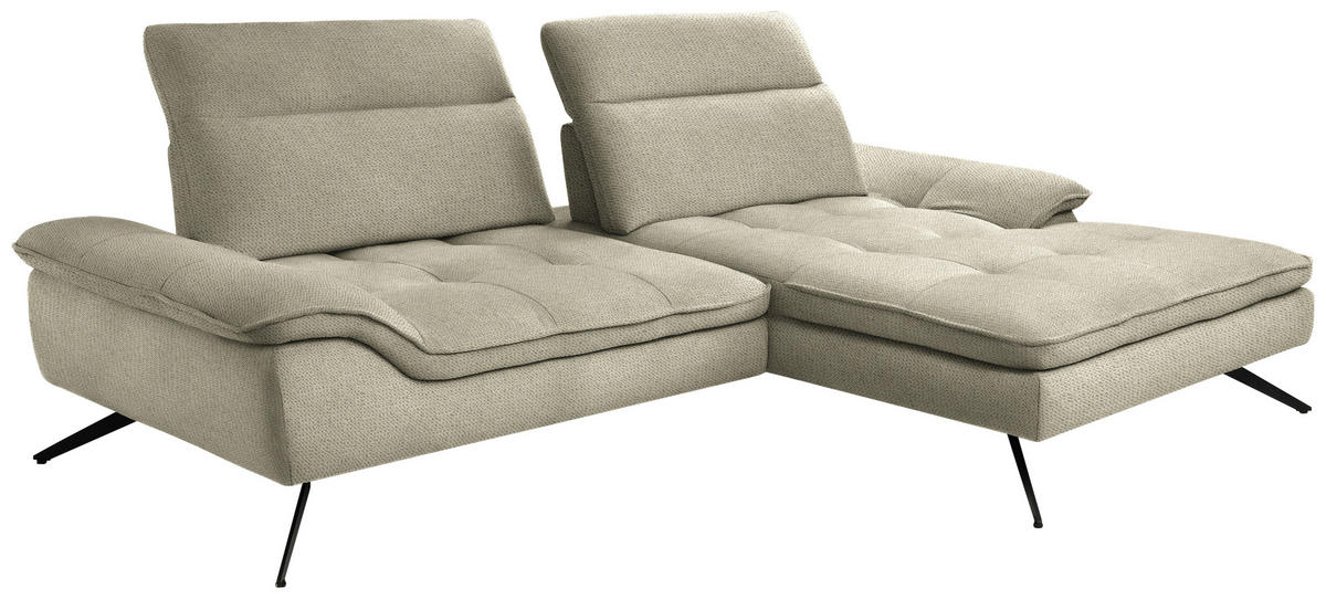 ECKSOFA in Chenille Cappuccino  - Schwarz/Cappuccino, Design, Textil/Metall (288/179-202cm) - Stylife