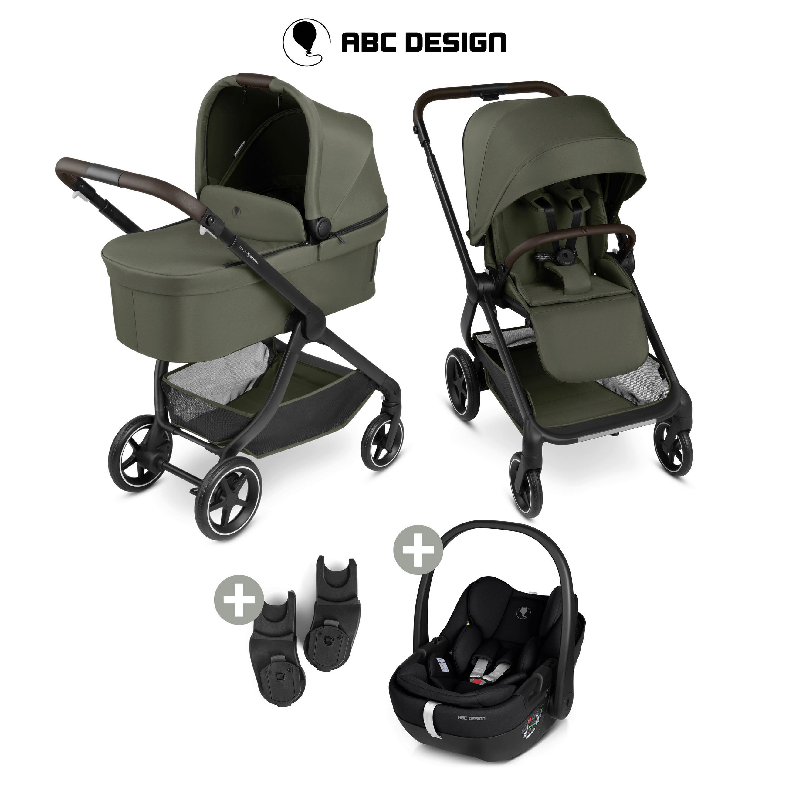 KINDERWAGENSET City Life 3in1 Set Calla  - Schwarz/Olivgrün, Basics, Textil/Metall (82/52/107.5cm) - ABC Design