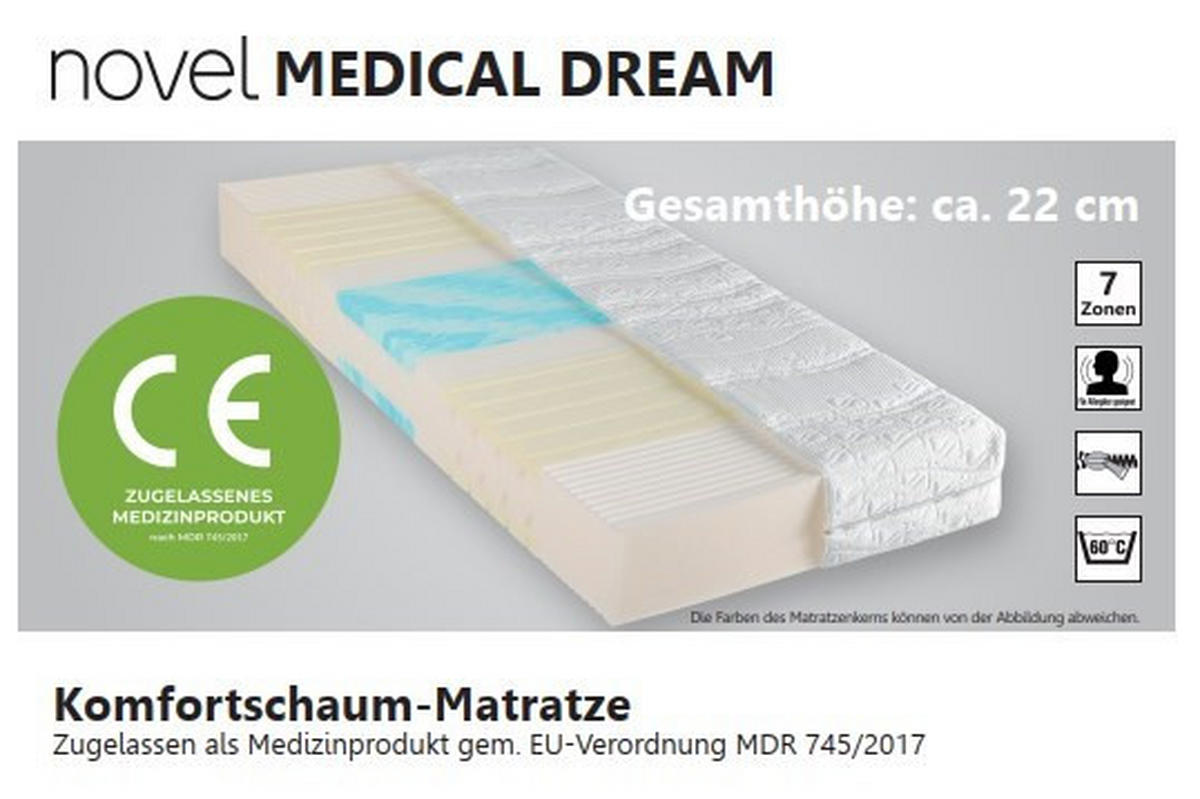 KOMFORTSCHAUMMATRATZE 100/200 cm Höhe ca. 22 cm 7 -Zonen - Weiß, Basics, Textil (100/200cm) - Novel