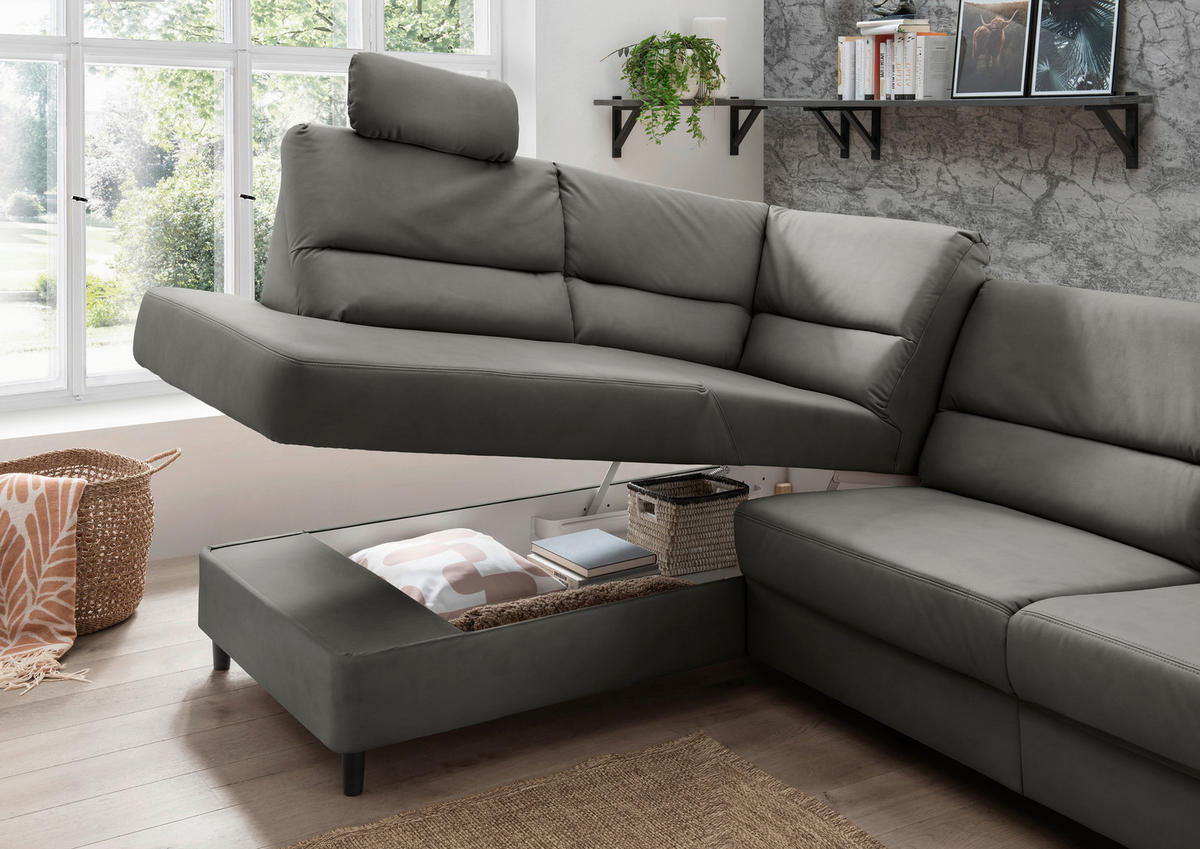 ECKSOFA in Lederlook Grau  - Schwarz/Grau, Modern, Holz/Textil (190/266cm) - Livetastic