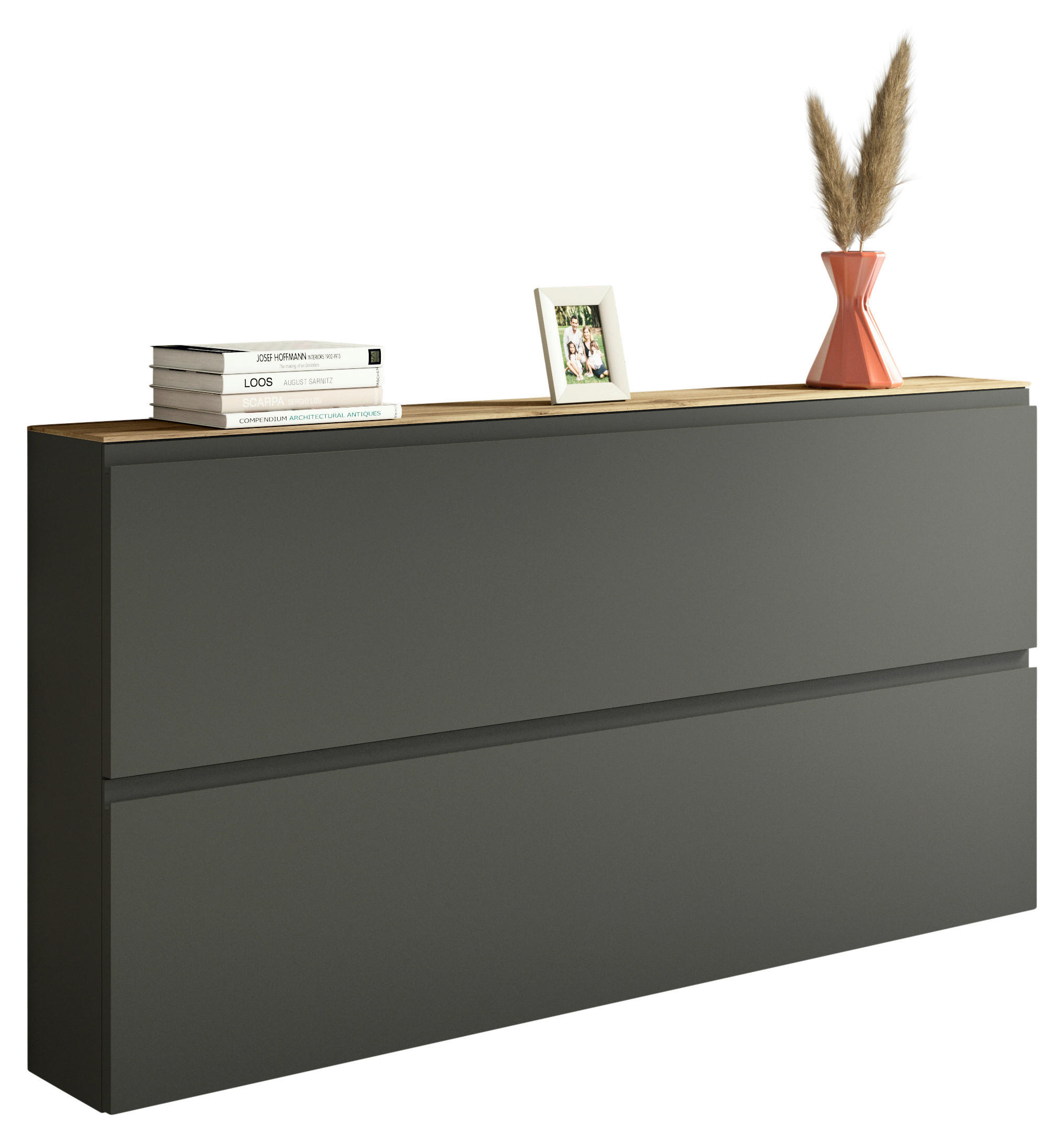 SCHUHKIPPER - Eichefarben/Anthrazit, Design, Holzwerkstoff (160/81/22cm) - Moderano