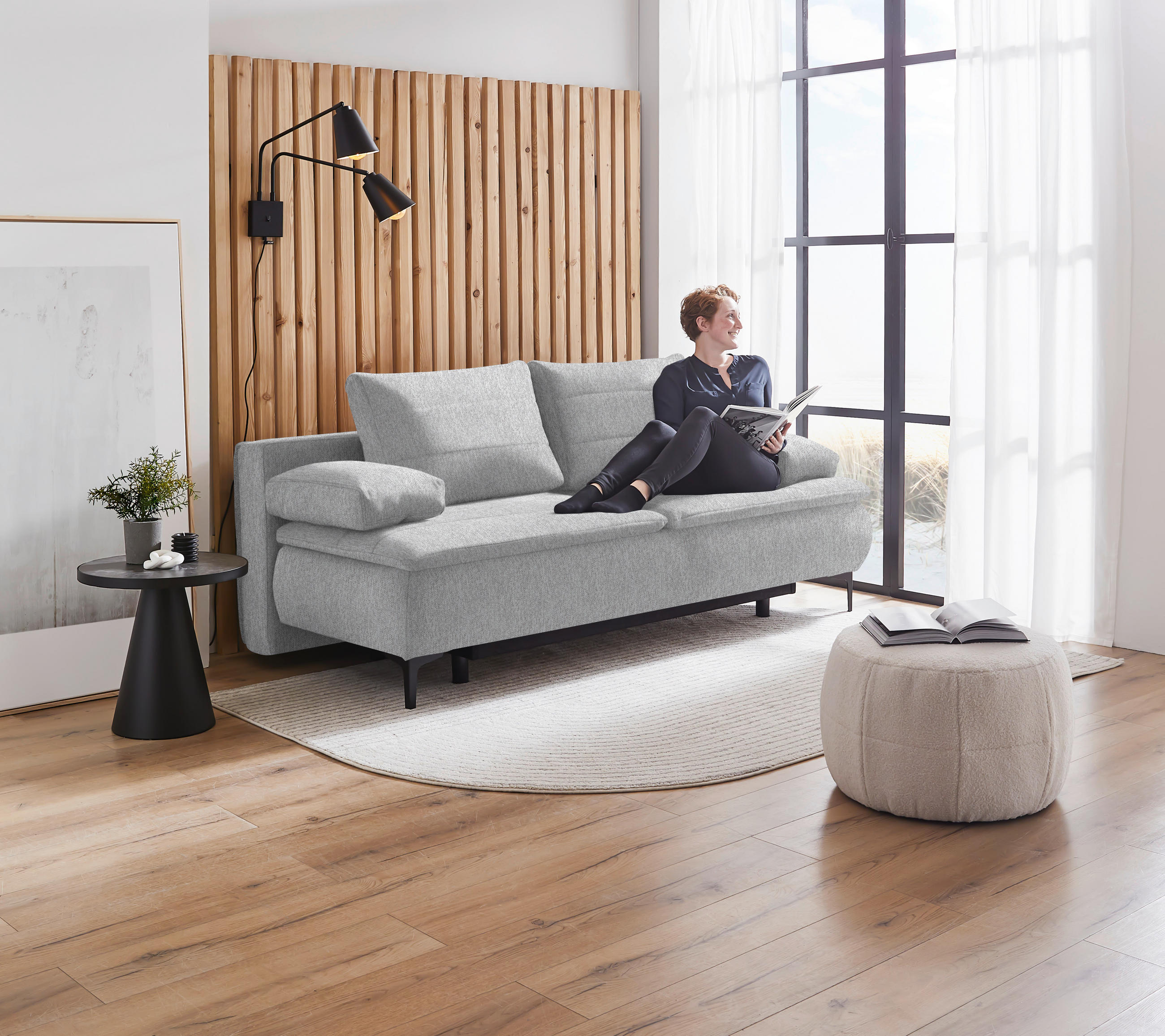 BOXSPRINGSOFA Webstoff Hellgrau  - Hellgrau/Schwarz, KONVENTIONELL, Textil/Metall (204/93/100cm) - Novel