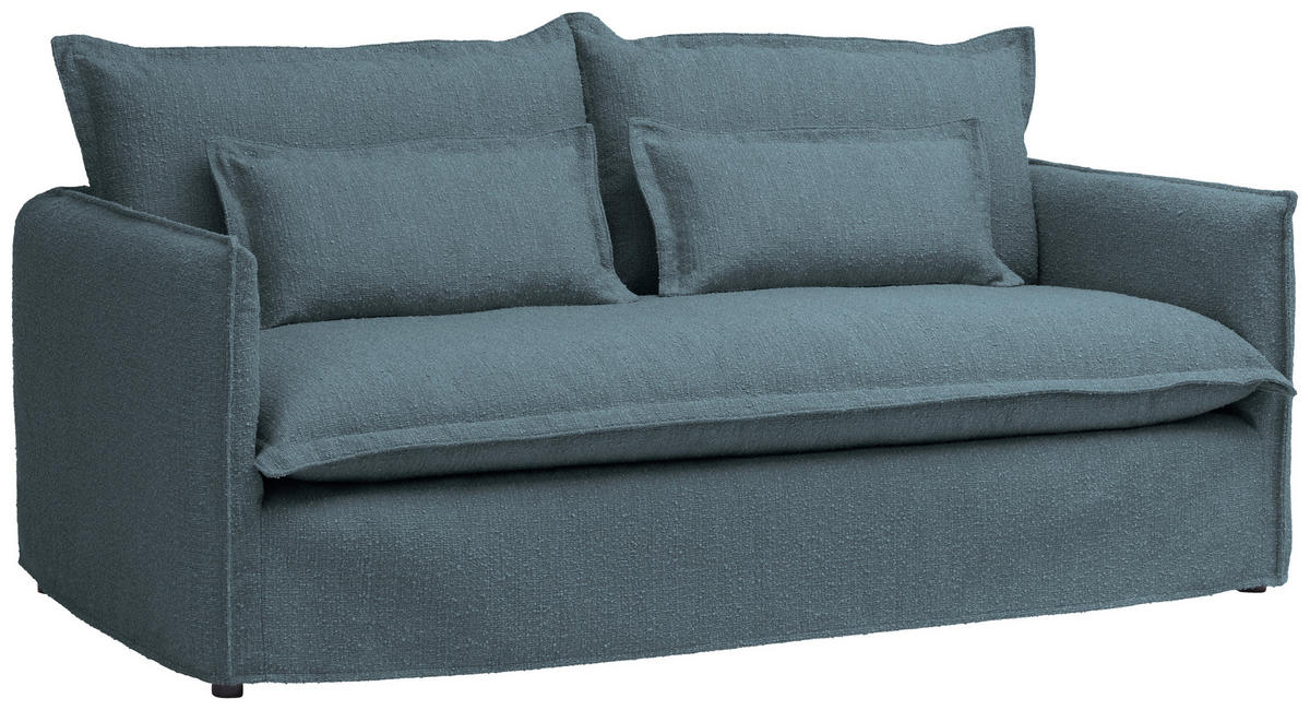 HUSSEN-SOFA in Flachgewebe, Bouclé Blau  - Blau, Trend, Textil/Metall (195/82/98cm) - Livetastic