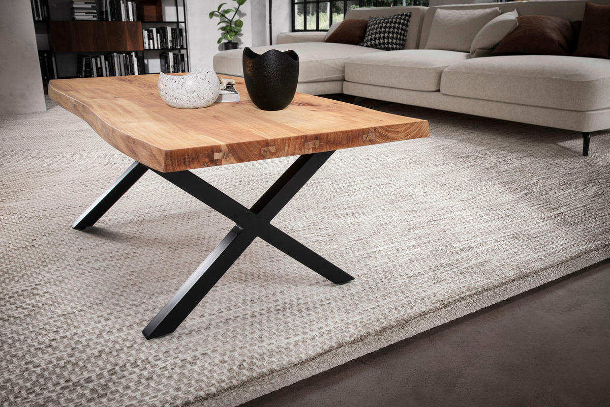 COUCHTISCH Akazie massiv 120/60/46 cm rechteckig Akaziefarben  - Schwarz/Akaziefarben, Design, Holz/Metall (120/60/46cm) - MID.YOU