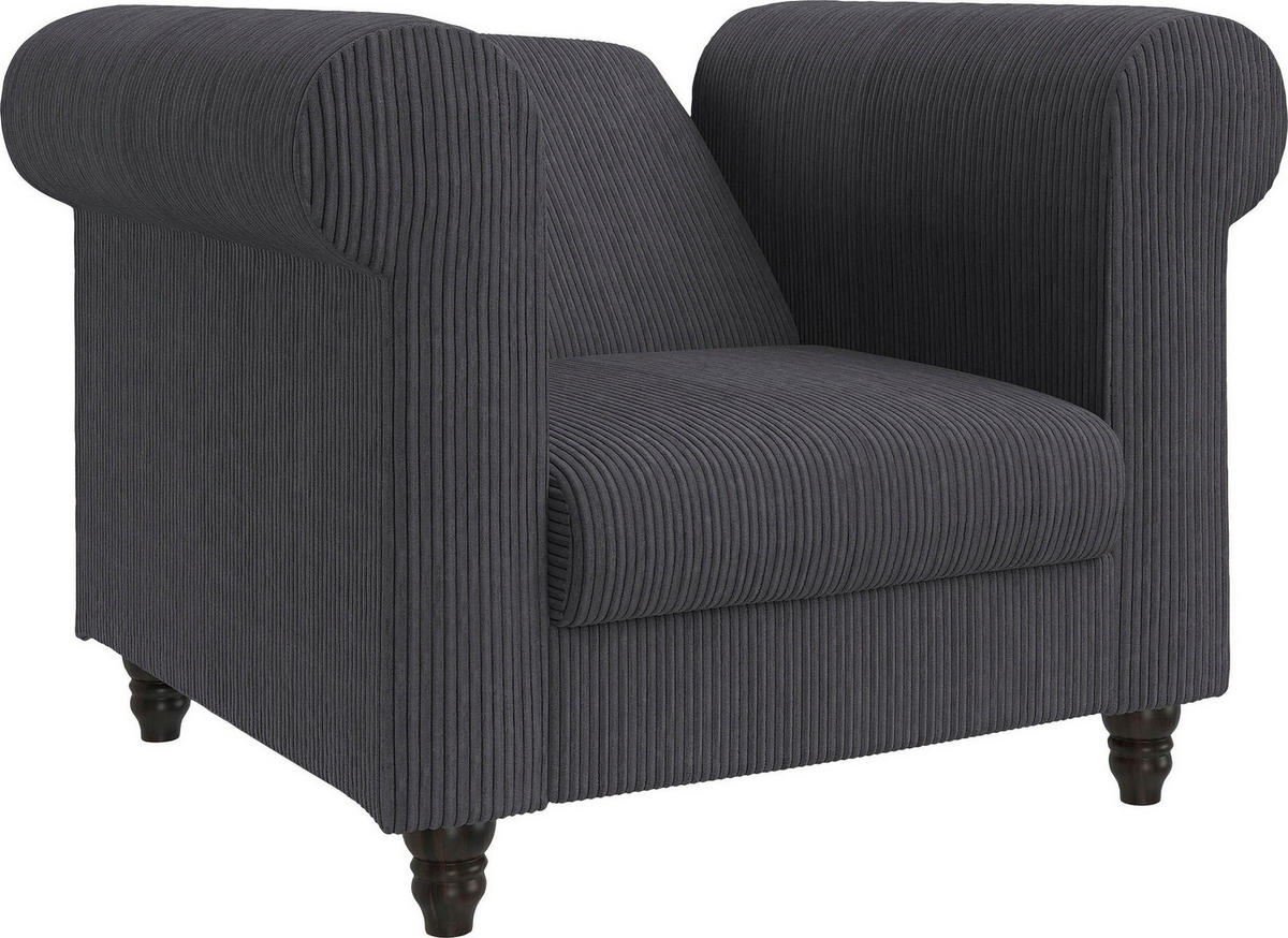 SESSEL in Cord Anthrazit  - Anthrazit/Schwarz, Basics, Holz/Textil (111/83/87cm) - Livetastic