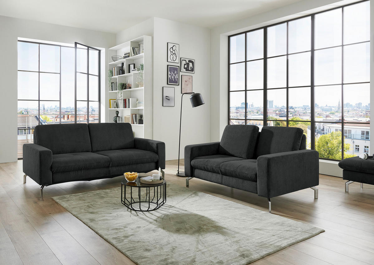 2-SITZER-SOFA  in Feincord Anthrazit  - Chromfarben/Anthrazit, Design, Textil/Metall (142/87/105cm) - Beldomo Style