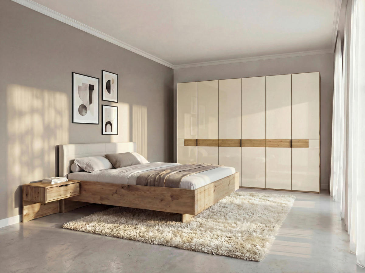 SCHLAFZIMMER Champagner, Eiche Bianco  - Eiche Bianco/Champagner, Design, Glas/Holz (180/200cm) - Musterring