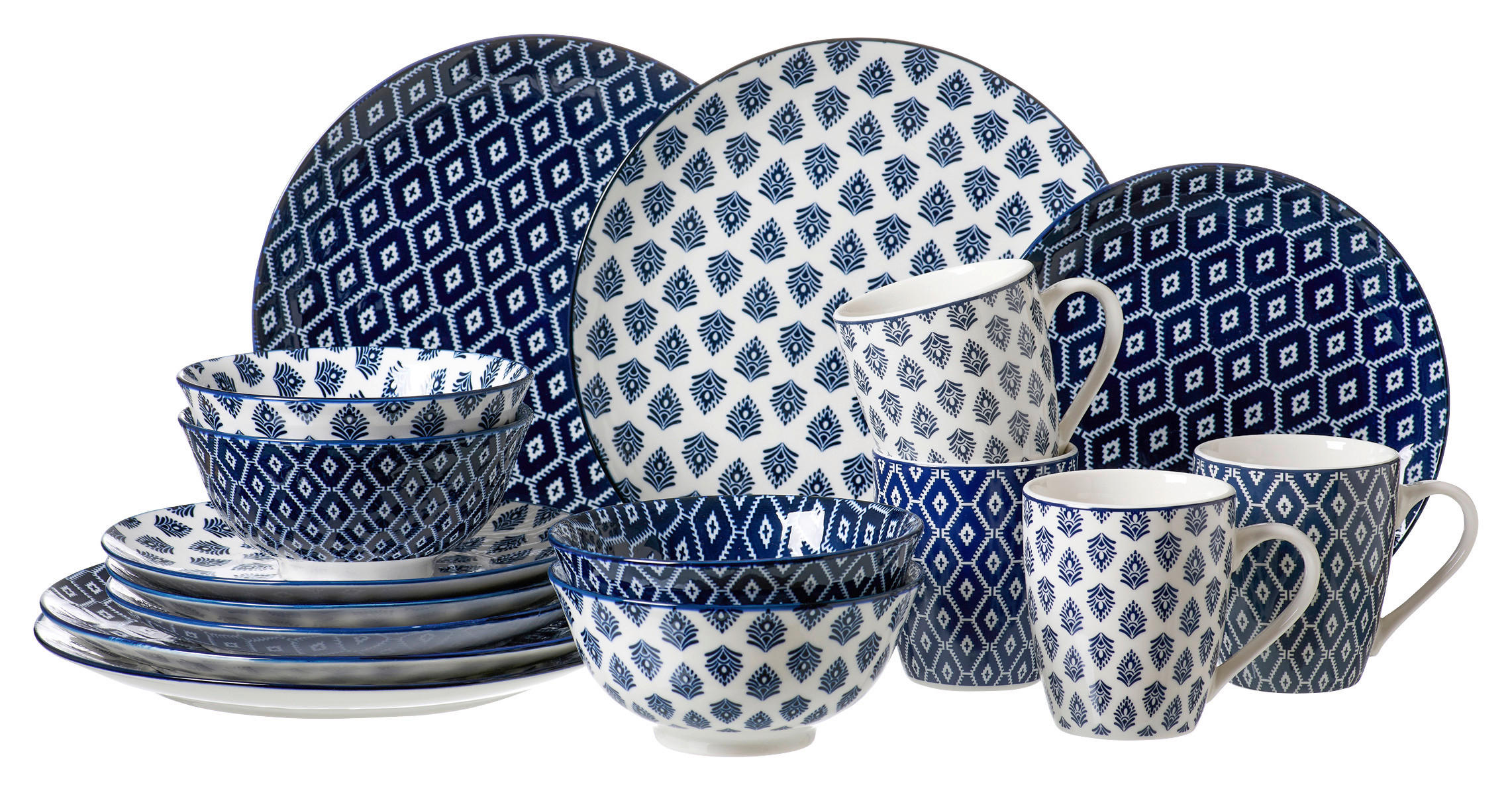 KOMBINOVANI SERVIS  Alva   16 delova     - bela/plava, Konvencionalno, keramika (28/24/28cm) - Ritzenhoff Breker