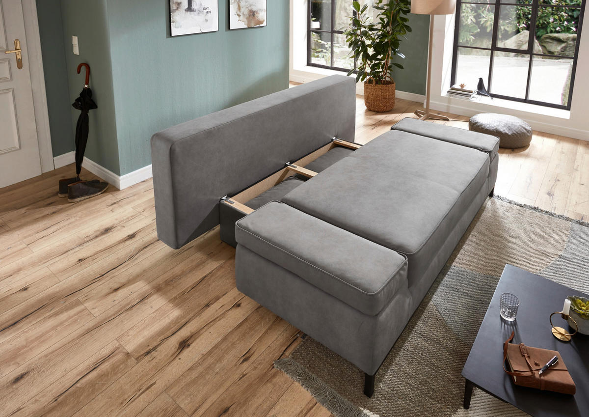 SCHLAFSOFA  mit Mikrofaser Hellgrau  - Hellgrau/Schwarz, KONVENTIONELL, Kunststoff/Textil (202/90/97cm) - Carryhome