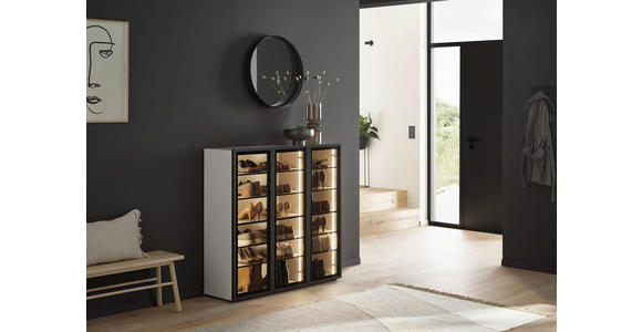 SCHUHSCHRANK  in 120/115/34 cm  - Kaschmir/Schwarz, Design, Glas/Holzwerkstoff (120/115/34cm) - Voleo
