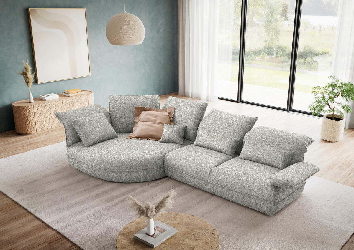 ECKSOFA Chenille Ecru  - Ecru/Schwarz, Design, Kunststoff/Textil (154/343cm) - Koinor