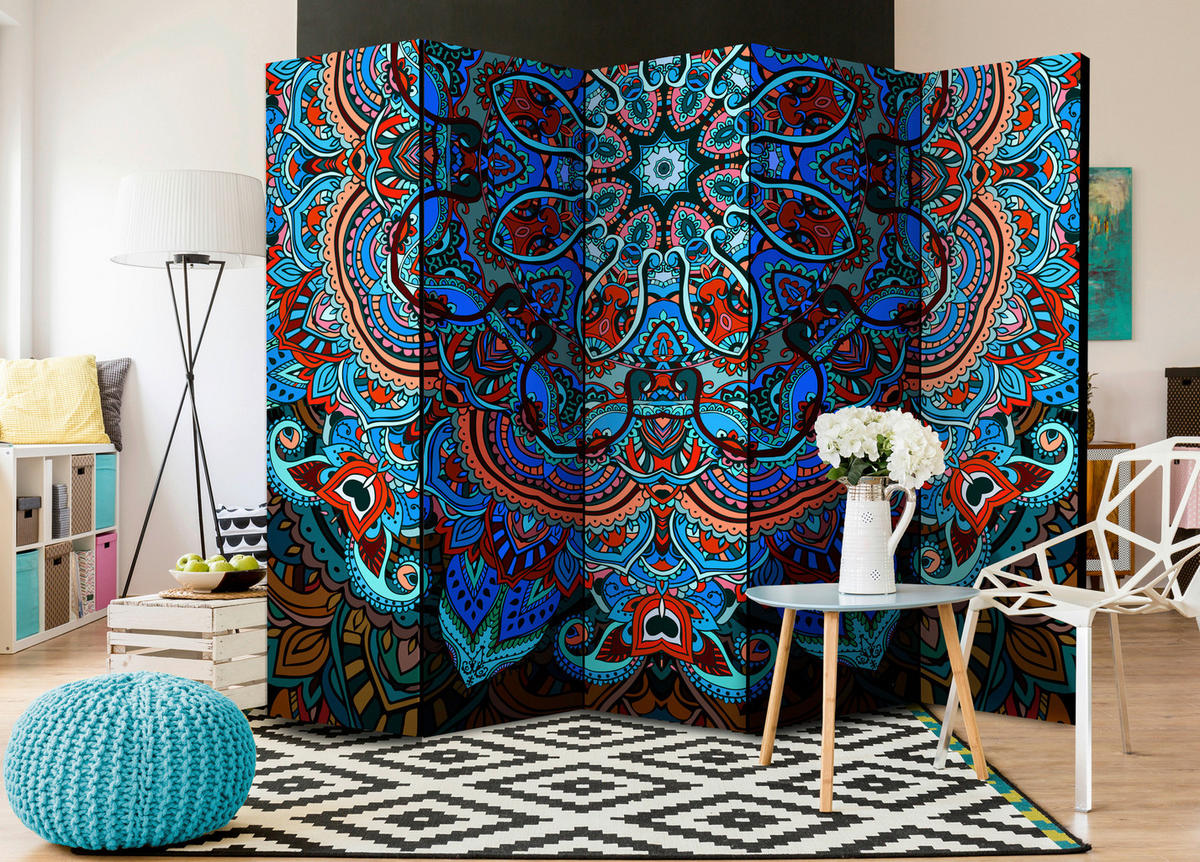 PARAVENT mit 5  Flügel - Multicolor, Basics, Holz/Textil (225/172/3cm) - artgeist
