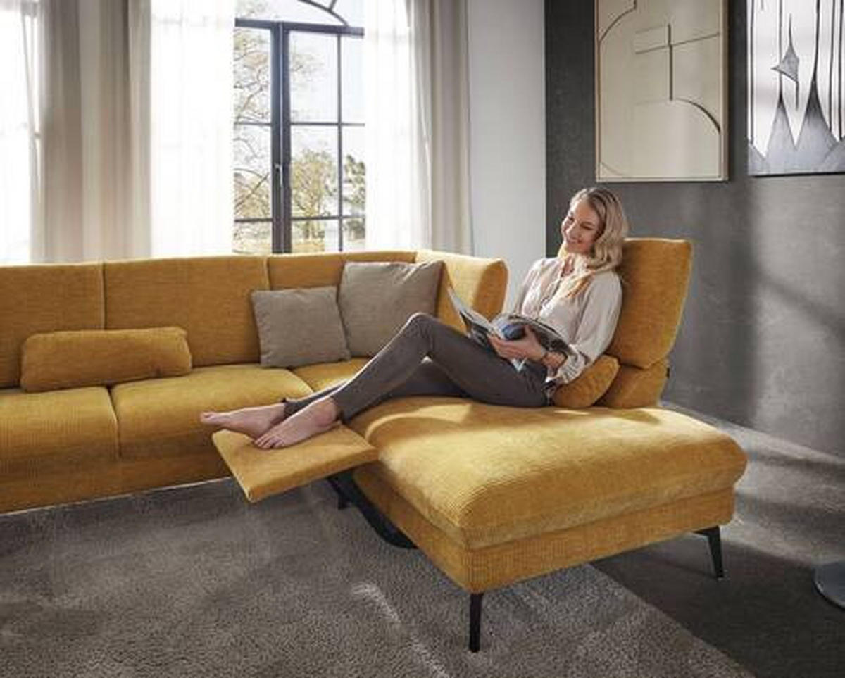 WOHNLANDSCHAFT in Webstoff Currygelb  - Currygelb/Schwarz, Design, Textil/Metall (157/354/208cm) - Dieter Knoll