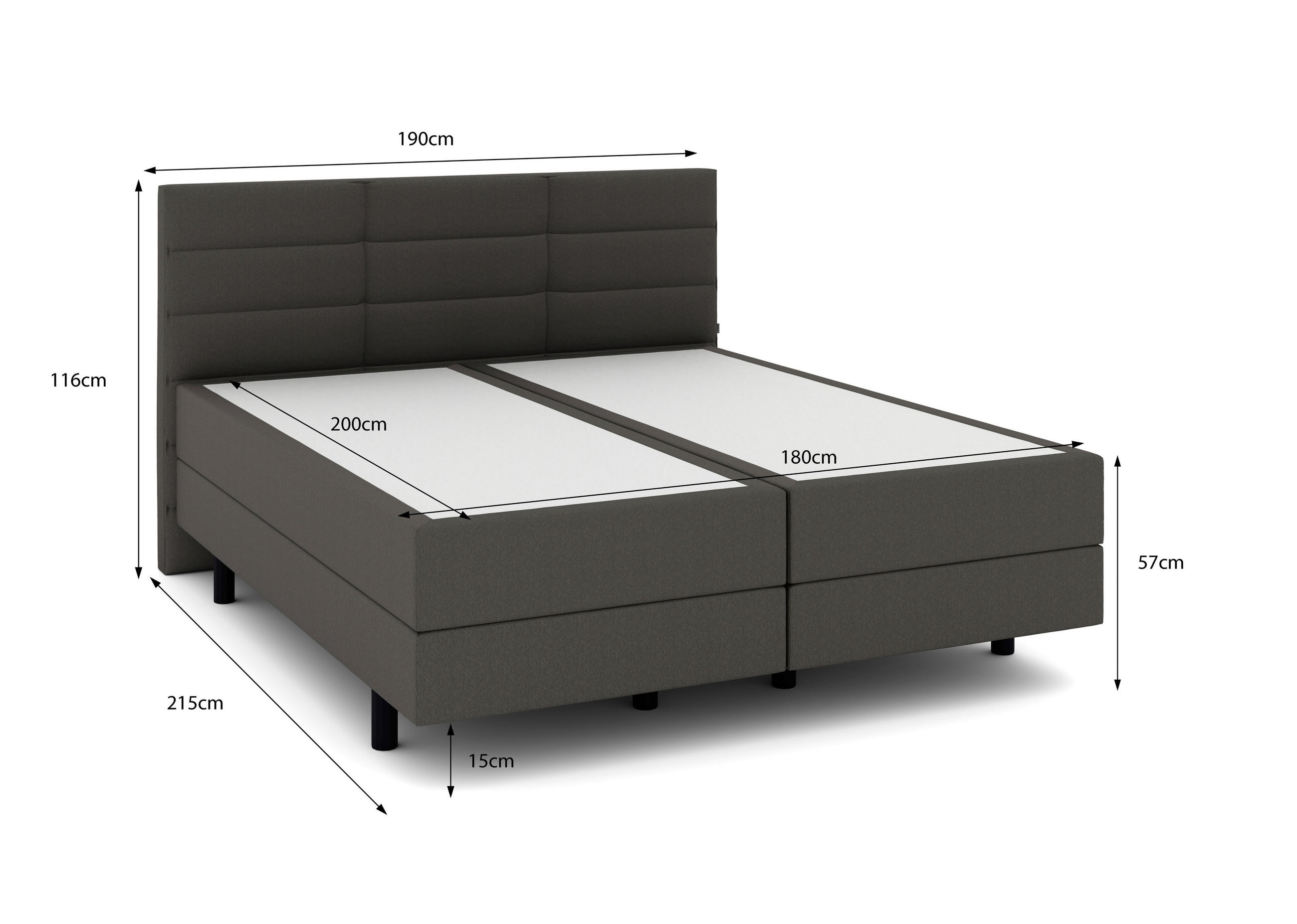 Thumbnail - Musterring Boxspringbett, Dunkelgrau, Textil, H3, 7-Zonen, Höhe ca. 22 cm, 180x200 cm, Dgm, Über- und Sondergrößen erhäl...
