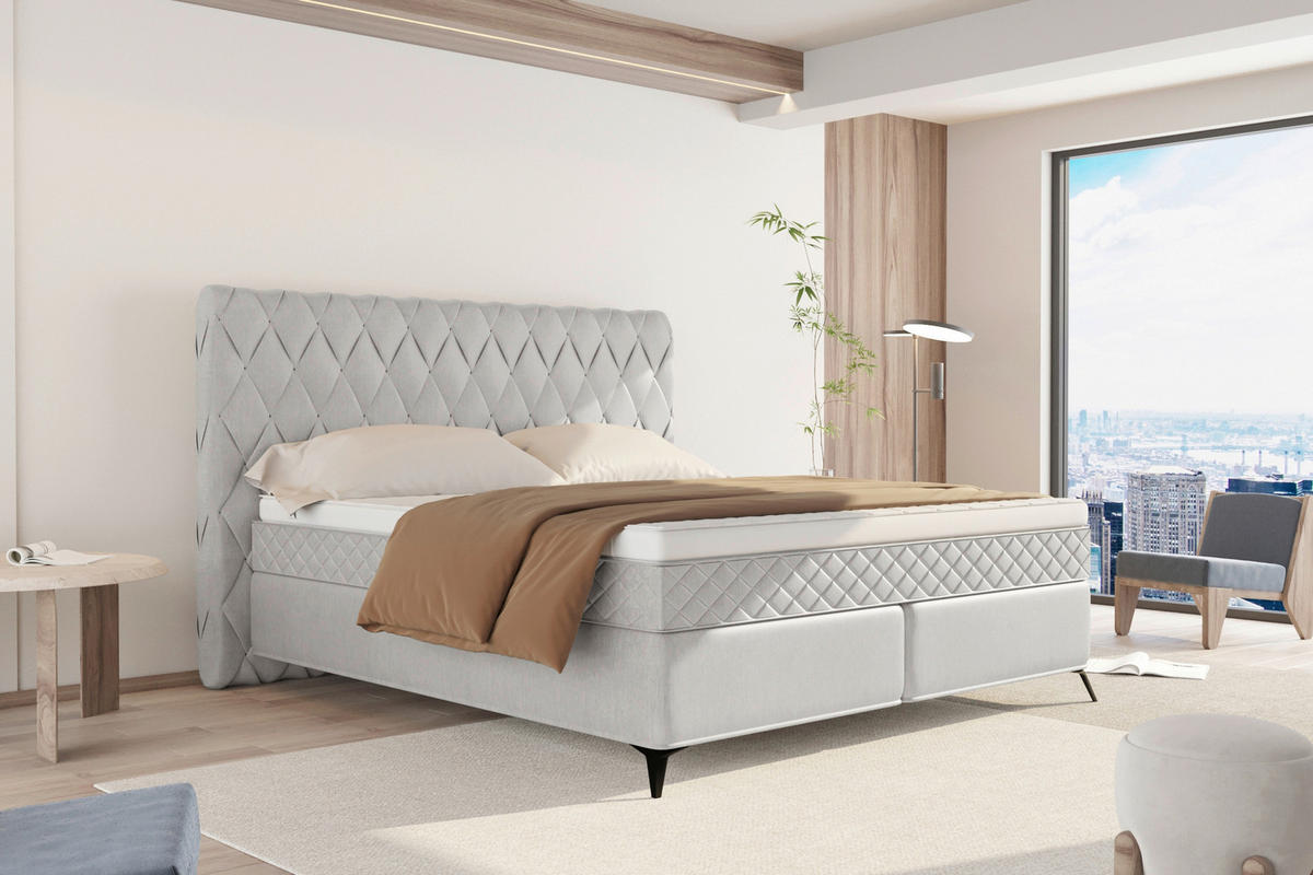 BOXSPRINGBETT 180/200 cm  in Hellgrau  - Hellgrau/Schwarz, Design, Textil/Metall (180/200cm) - Boxxx