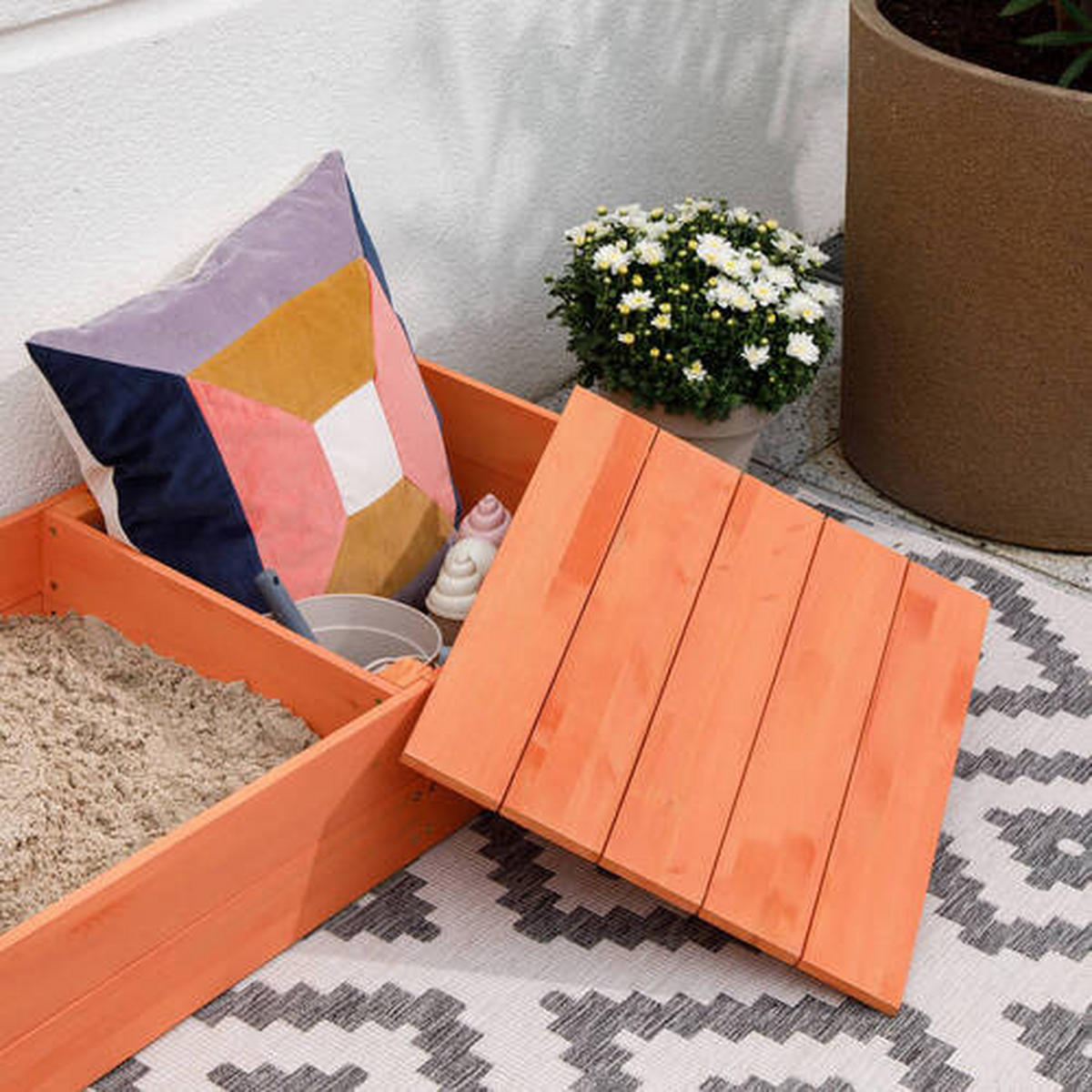 SANDKASTEN 150/90/20 cm  - Orange/Grau, Basics, Holz (150/90/20cm) - MUDDY BUDDY