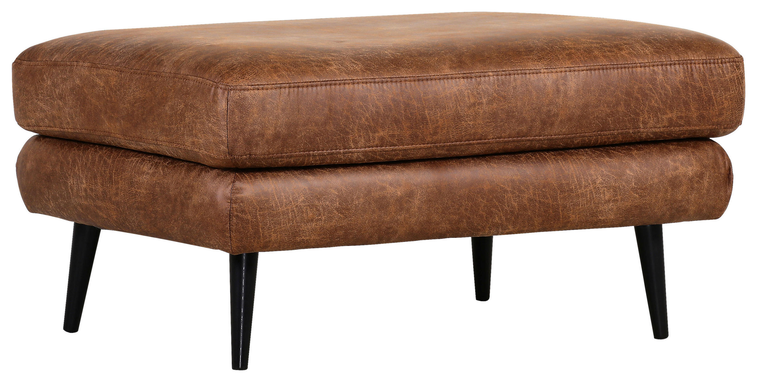 HOCKER Lederlook Cognac - Cognac/Schwarz, Design, Holz/Textil (95/49/70cm) - Carryhome