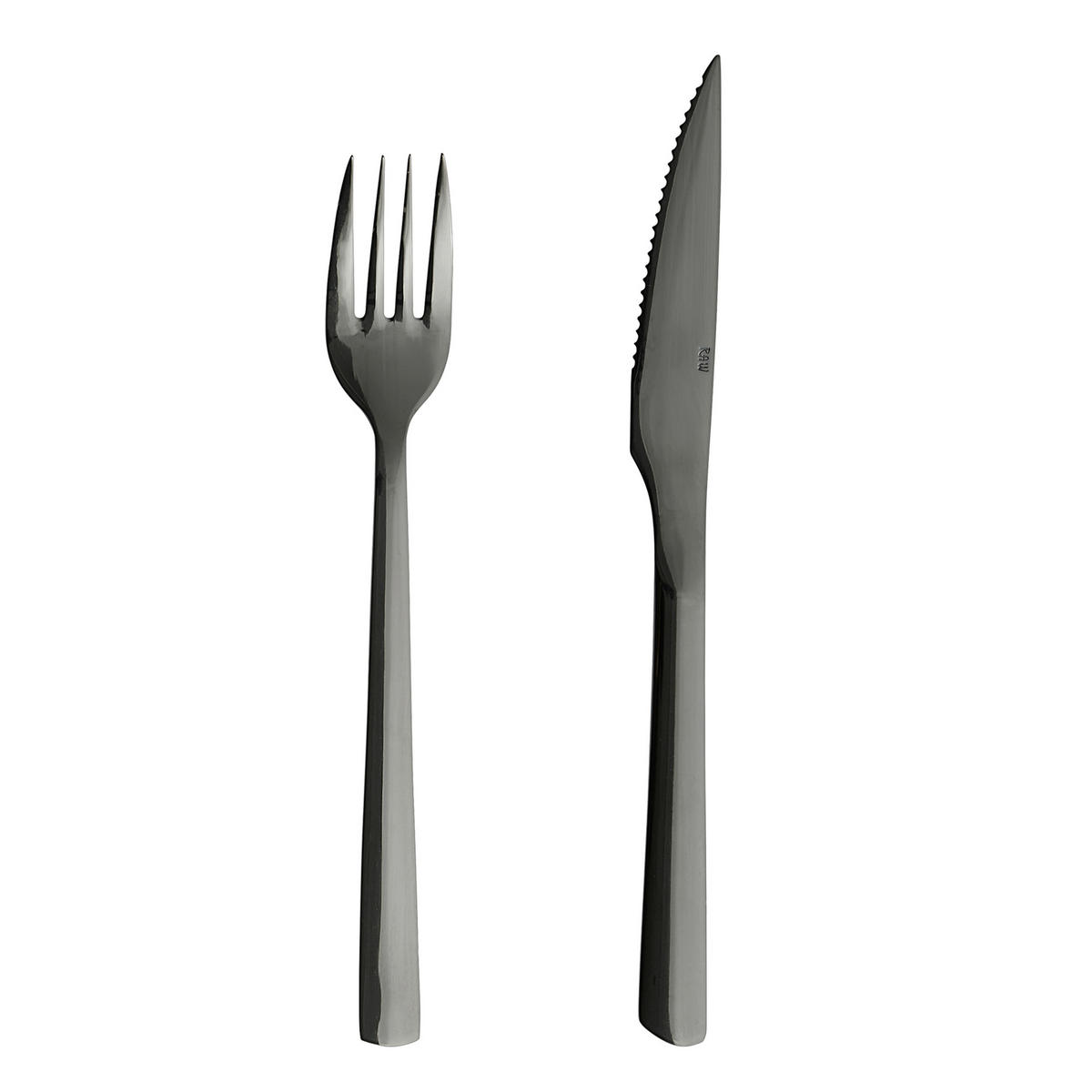 BESTECKSET RAW 8-teilig Edelstahl  - Schwarz, Basics, Metall (26,3/19,2/3,45cm)