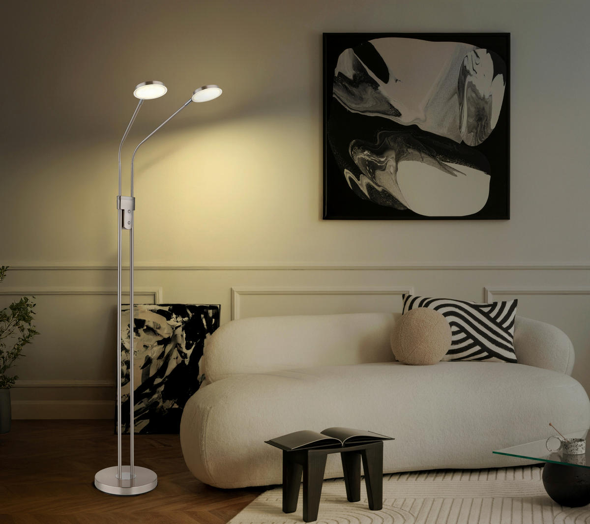 LED-STEHLEUCHTE Silvio 93/25 cm  - Schwarz/Weiß, Design, Kunststoff/Metall (93/25cm) - Globo