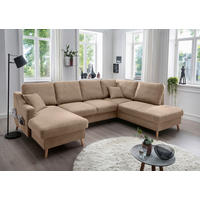 WOHNLANDSCHAFT Chenille Hellbraun  - Hellbraun/Naturfarben, Konventionell, Holz/Textil (150/301/200cm) - Livetastic