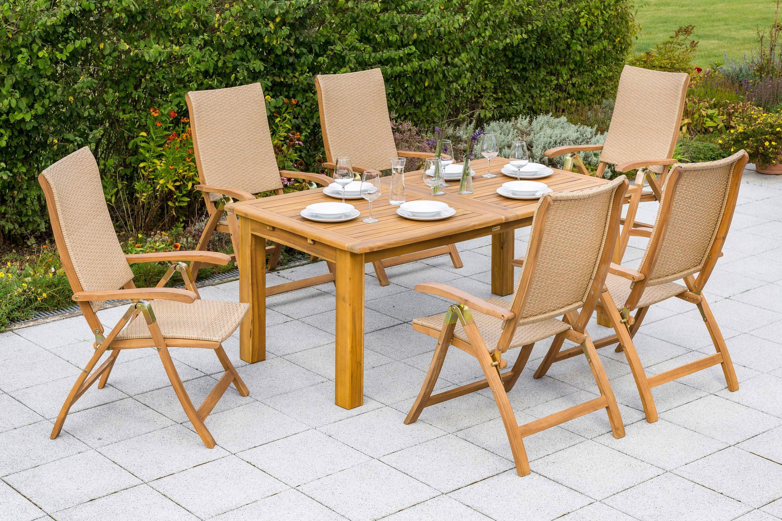 GARTENTISCHGRUPPE Akazie Hartholz  - Naturfarben, KONVENTIONELL, Holz/Kunststoff - Gardenson