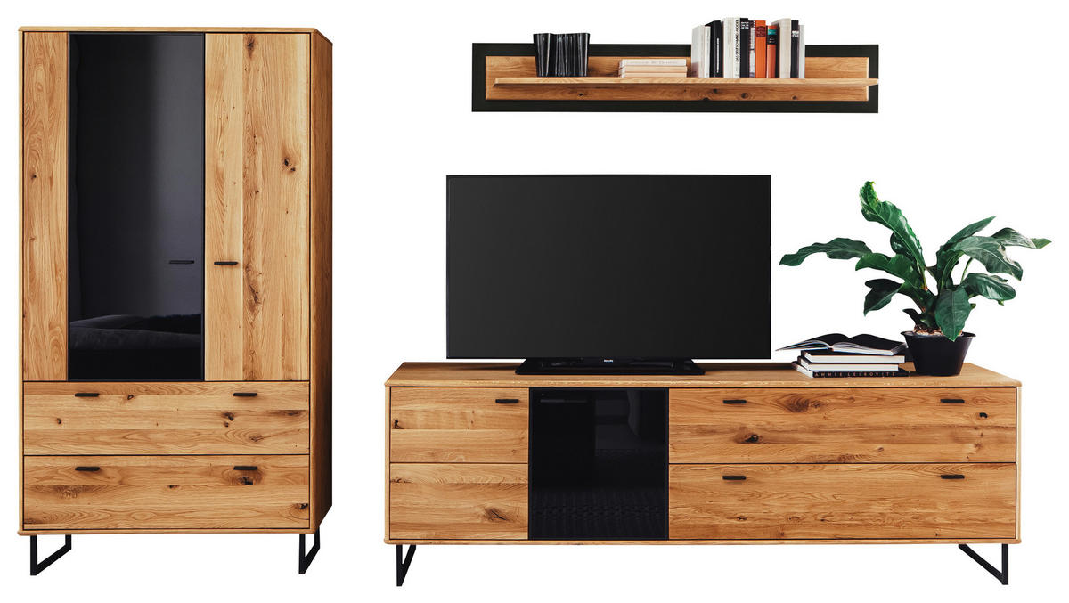WOHNWAND  in Wildeiche, Anthrazit  319/186/50 cm  - Wildeiche/Anthrazit, Design, Glas/Holz (319/186/50cm) - MID.YOU