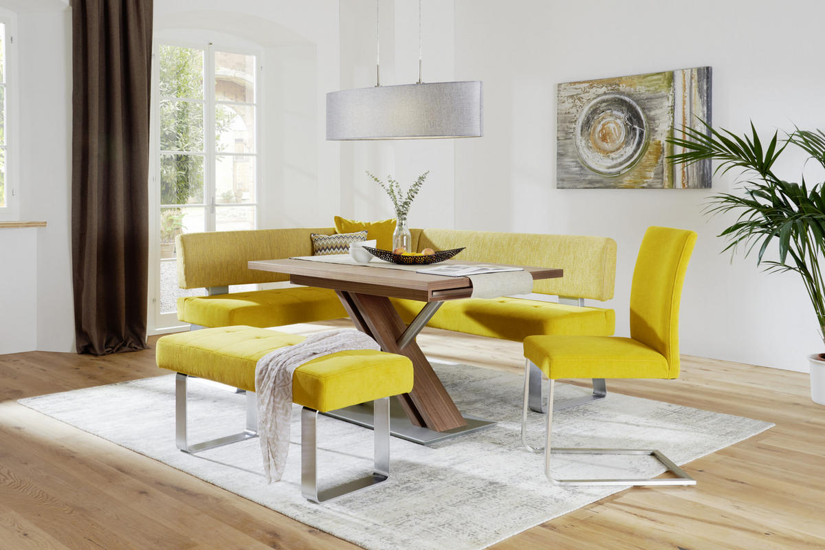 SCHWINGSTUHL  in Edelstahl Chenille  - Edelstahlfarben/Gelb, Design, Textil/Metall (47/97/60cm) - Moderano
