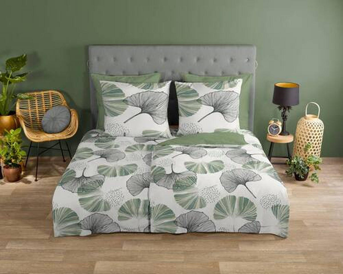 WENDEBETTWÄSCHE Gigi Renforcé 155/220 cm  - Grün, Natur, Textil (155/220cm)