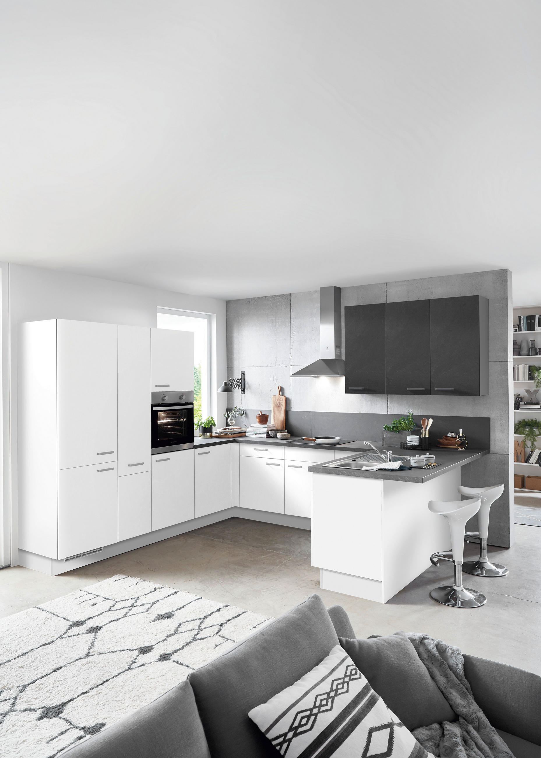 EINBAUKÜCHE 615  - Weiß/Grau, Basics, Holzwerkstoff - Celina