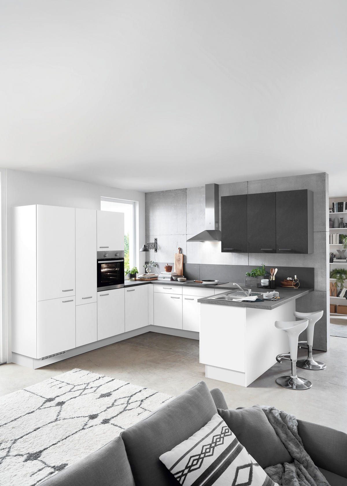 EINBAUKÜCHE   - Weiß/Grau, Basics, Holzwerkstoff - Celina