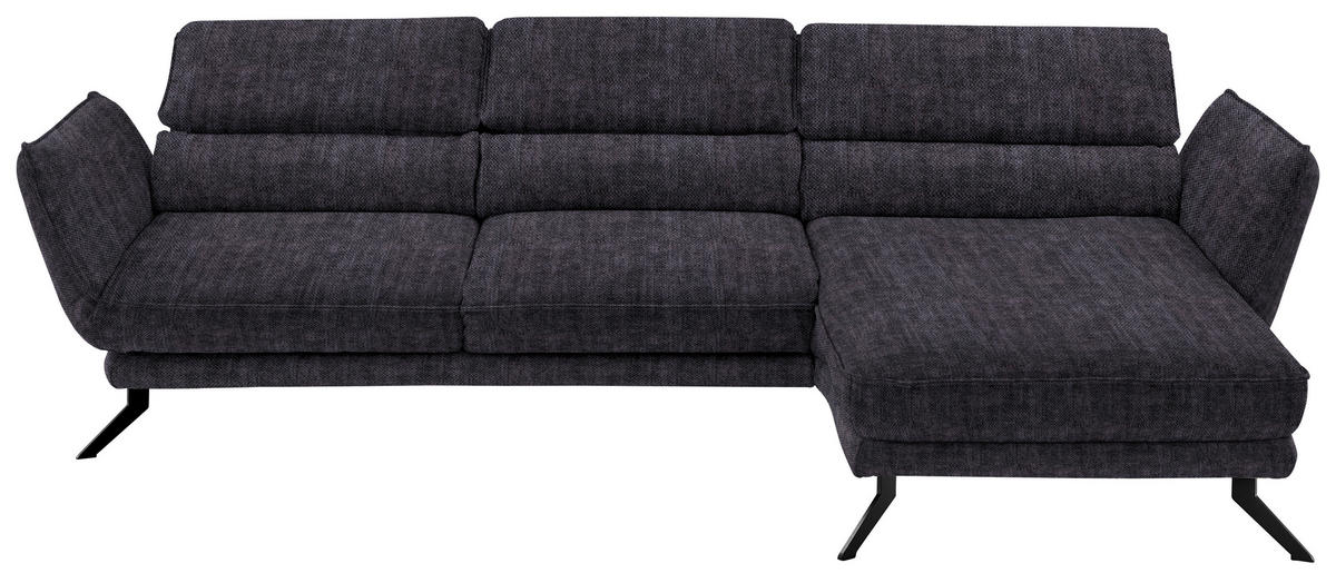 ECKSOFA in Velours Anthrazit  - Anthrazit/Schwarz, Design, Textil/Metall (283/153cm) - Valdera
