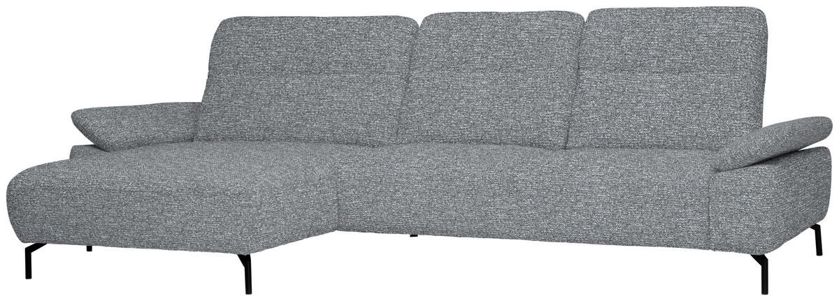 ECKSOFA in Chenille, Flachgewebe Blaugrau  - Blaugrau/Schwarz, Design, Textil/Metall (165/318cm) - Xora