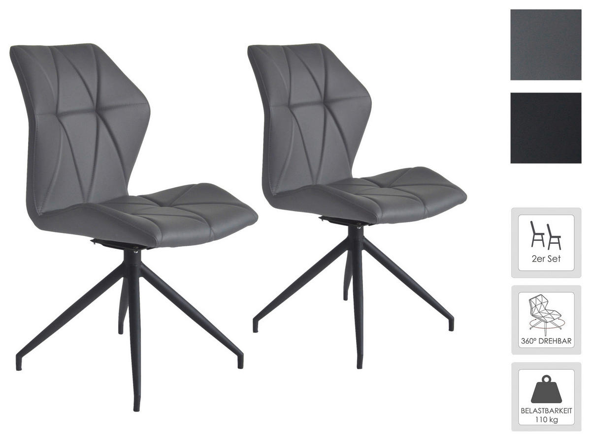 STUHL-SET 2 Stück  in Stahl Lederlook  - Schwarz/Grau, KONVENTIONELL, Textil/Metall (52/90,5/62cm) - MID.YOU