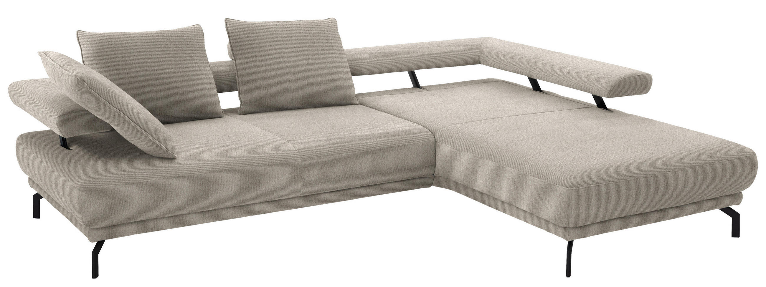 ECKSOFA in Chenille Greige  - Greige/Schwarz, Design, Textil/Metall (305/224cm) - Dieter Knoll