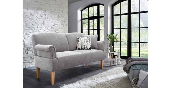 SOFA Flachgewebe Hellgrau  - Hellgrau/Naturfarben, ROMANTIK / LANDHAUS, Holz/Textil (181/98/81cm) - Cantus