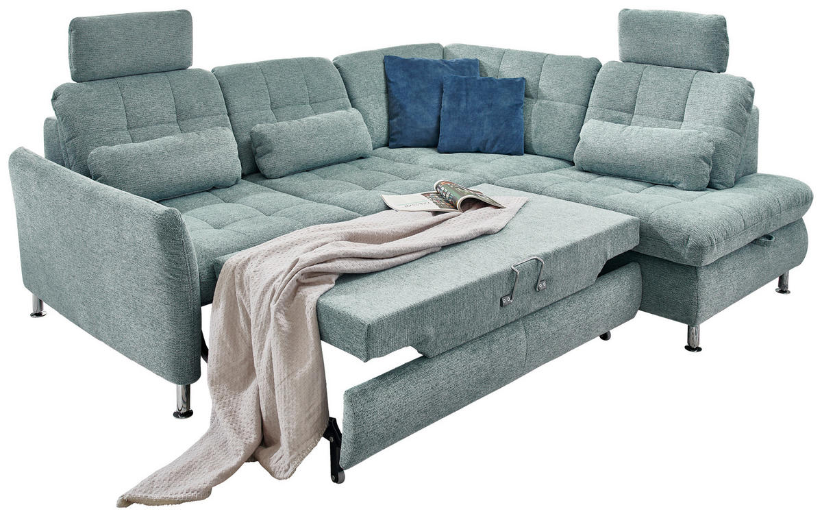 ECKSOFA in Webstoff Türkis  - Türkis/Chromfarben, Konventionell, Textil/Metall (242/210cm) - Beldomo Style
