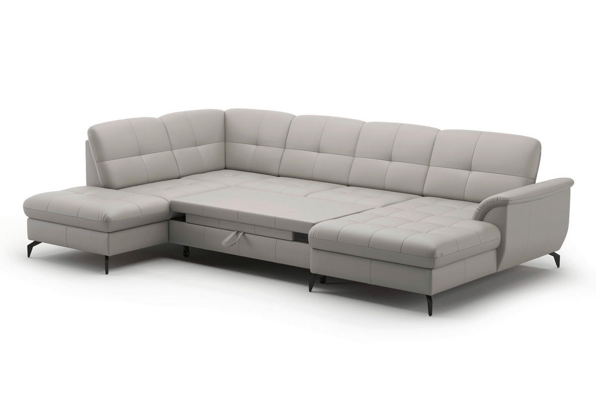 WOHNLANDSCHAFT Hellgrau Echtleder  - Hellgrau/Schwarz, MODERN, Leder/Metall (212/319/164cm) - Sit & More