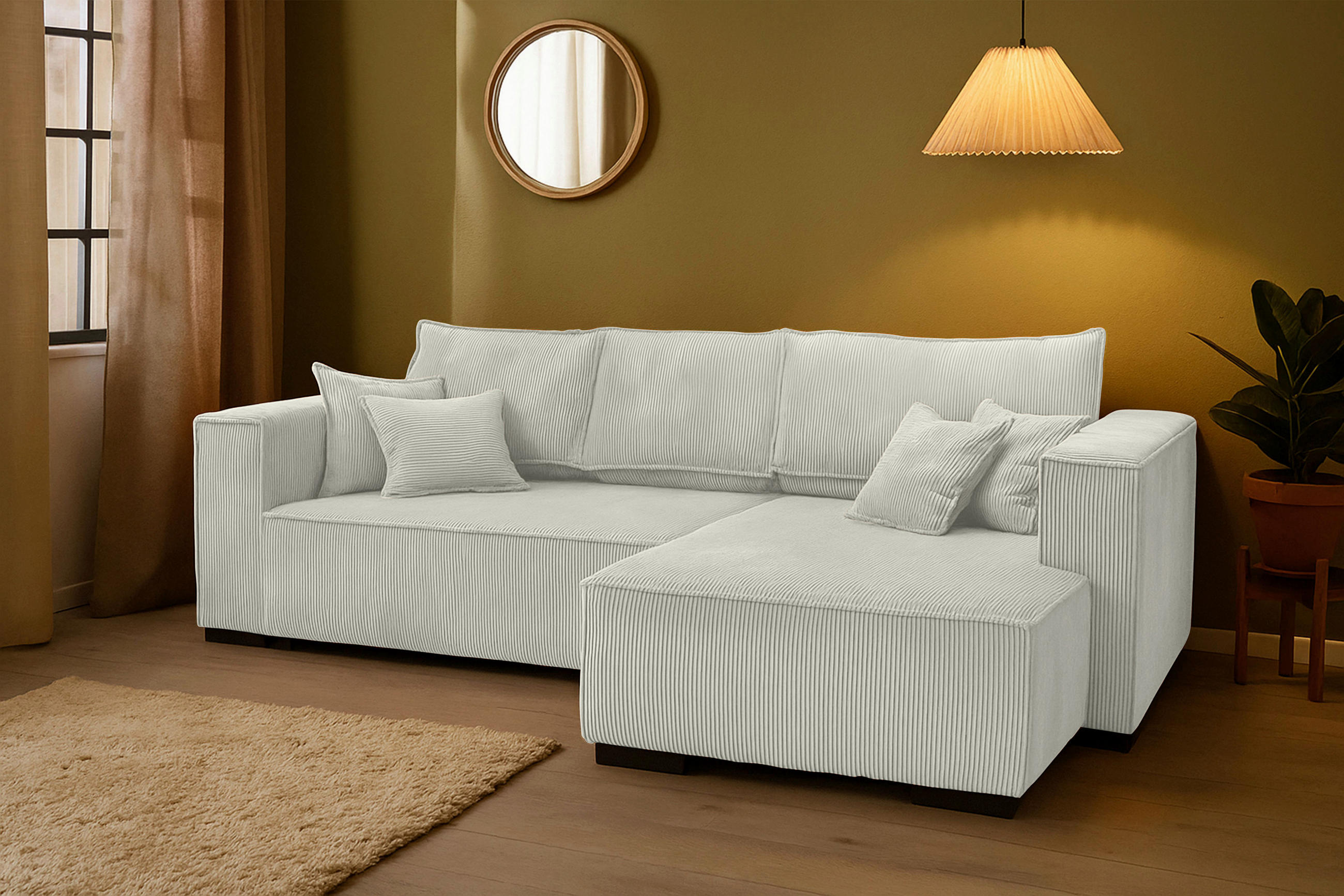 ECKSOFA in Cord Creme  - Creme/Braun, KONVENTIONELL, Holz/Textil (230/190cm) - Carryhome
