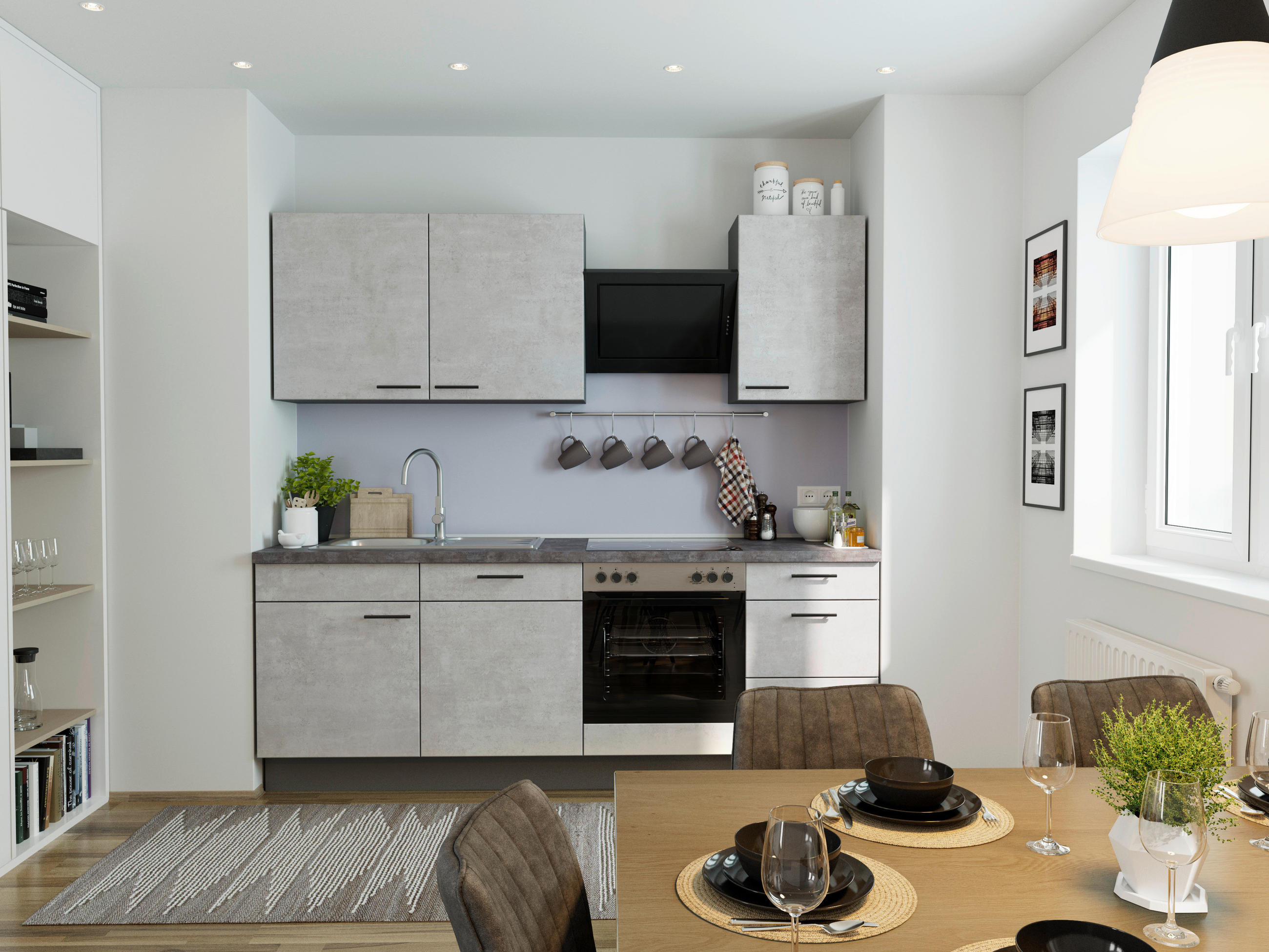 KÜCHENBLOCK 230 cm   in Grau, Graphitfarben  - Dunkelgrau/Schwarz, MODERN, Holzwerkstoff/Metall (230cm) - Xora
