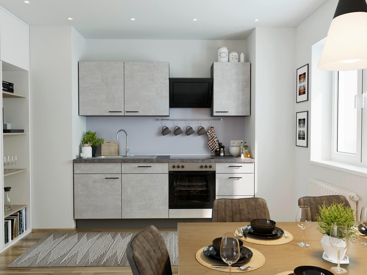 KÜCHENBLOCK 230 cm   in Graphitfarben, Grau  - Dunkelgrau/Schwarz, MODERN, Holzwerkstoff/Metall (230cm) - Xora