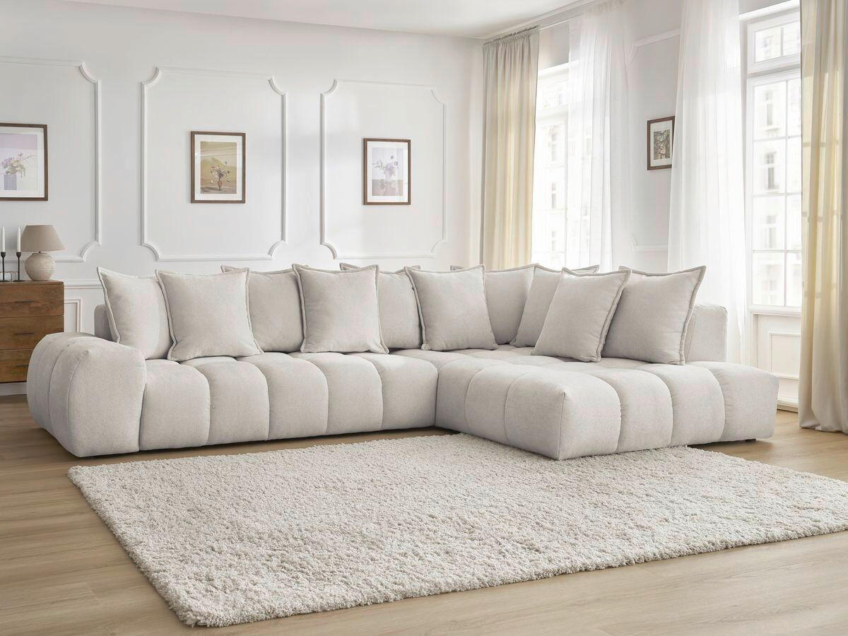 ECKSOFA Ottomane rechts  EVEREST Beige Struktur  - Beige/Schwarz, MODERN, Kunststoff/Textil (352/210cm)