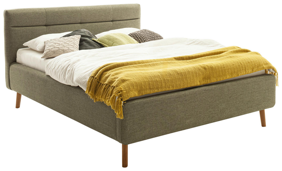 POLSTERBETT Lotte Lattenrost, Bettkasten 180/200 cm  in Grün  - Eichefarben/Birkefarben, KONVENTIONELL, Holz/Textil (180/200cm) - Boxxx