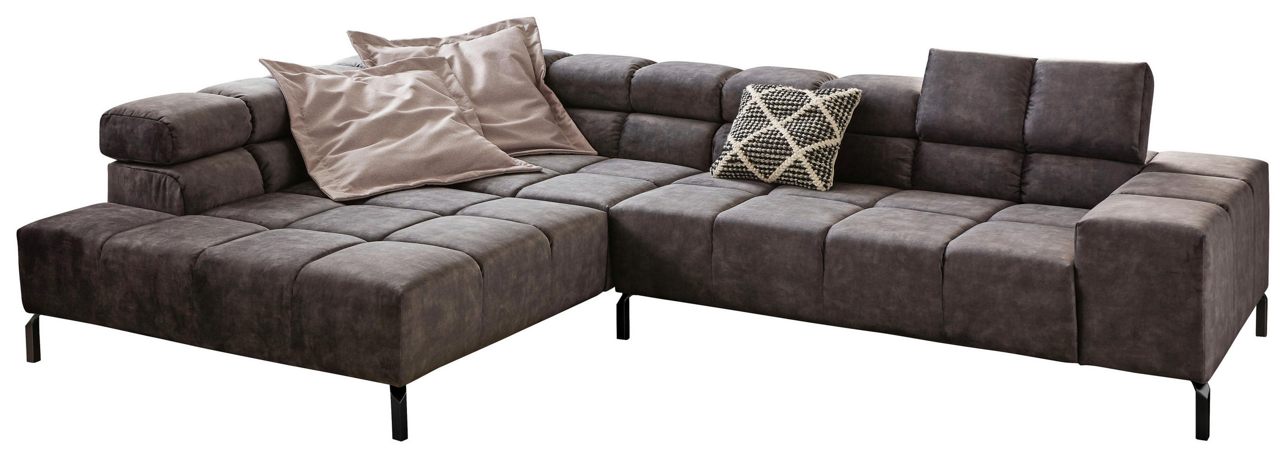ECKSOFA Dunkelgrau Velours - Dunkelgrau/Schwarz, Design, Textil/Metall (216/321cm) - Hom`in