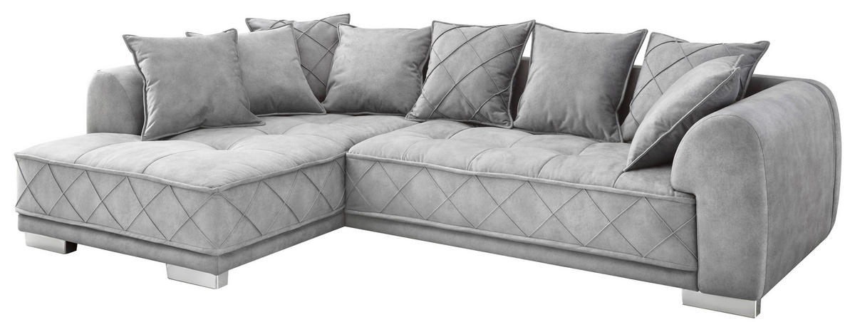 ECKSOFA in Mikrovelours Grau  319/194 cm  - Silberfarben/Grau, Basics, Kunststoff/Textil (319/194cm) - MID.YOU