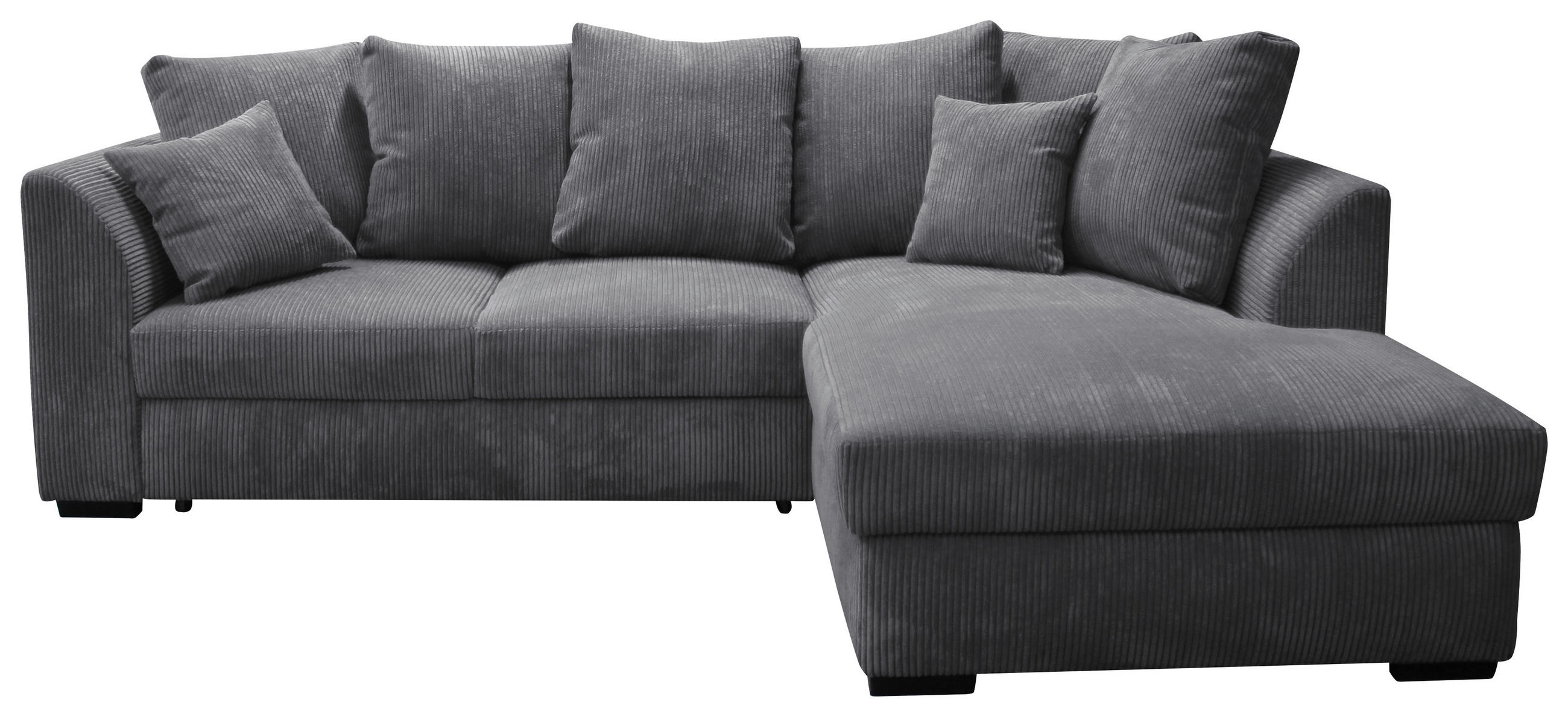 ECKSOFA inkl.Funktionen Anthrazit Cord Zierkissen, Rückenkissen, Bettkasten, Schlaffunktion  - Anthrazit/Schwarz, Design, Kunststoff/Textil (259/174cm) - Cantus