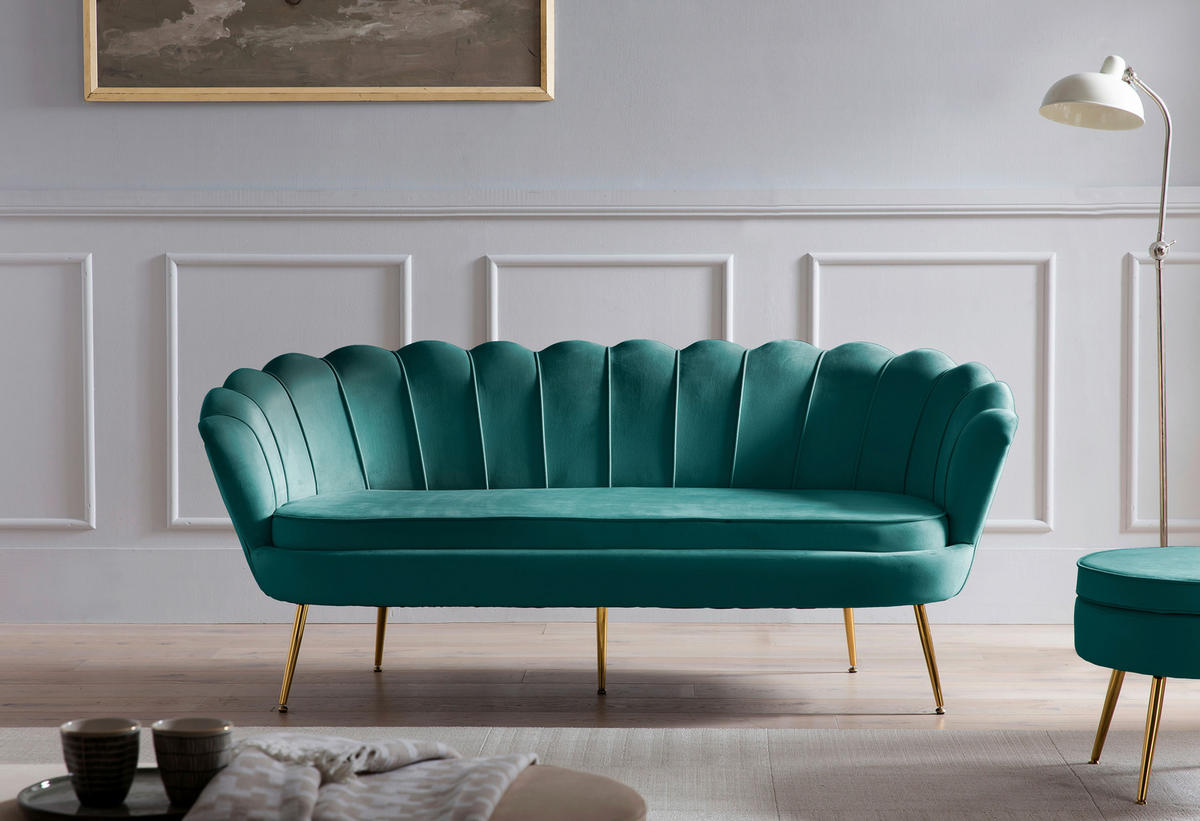 3-SITZER-SOFA in Samt Grün  - Goldfarben/Grün, MODERN, Textil/Metall (180/78/76cm) - Livetastic